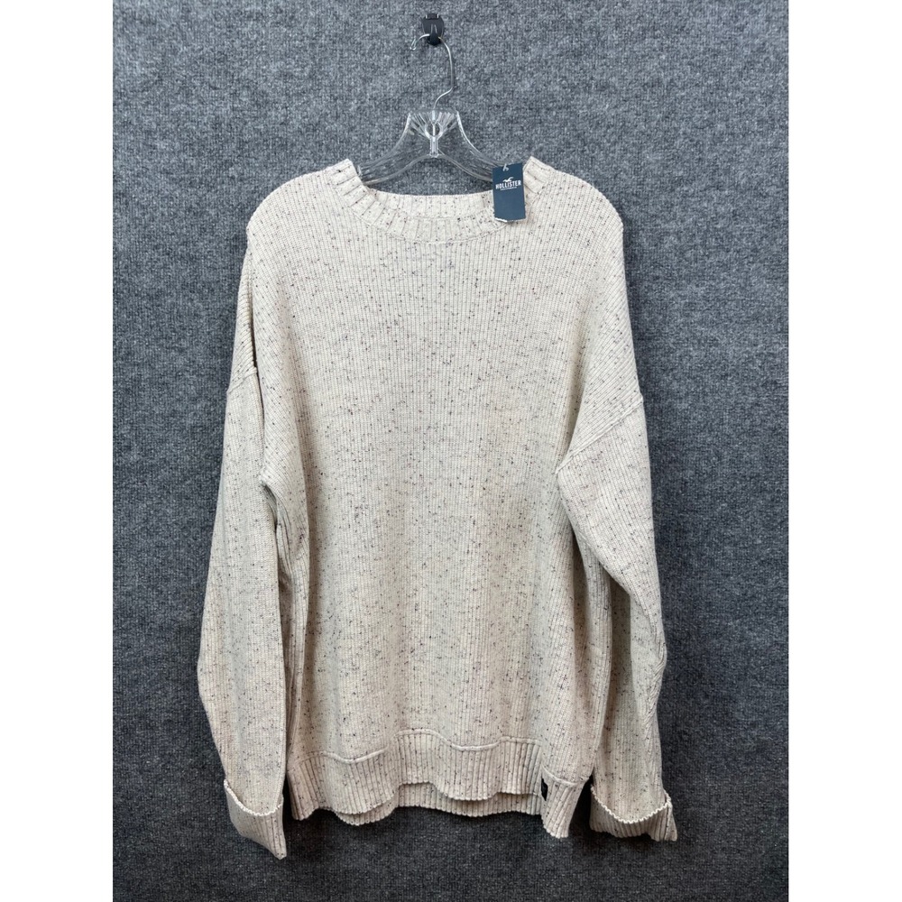 Hollister Sweater Mens XL Cream NWT Oversized Speckled Knit Pullover